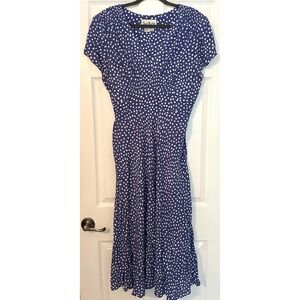 Sheri Martin New York Sz‎ 16 Maxi Blue Polka dot Dress Cottagecore Flowy Vintage